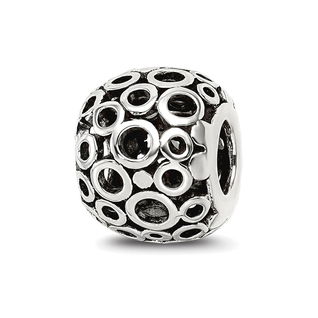 925 Sterling Silver Artisan Oxidized Reflections Circles Bali Bead Charm 10x8.18mm Wide Pendant Necklace for Women