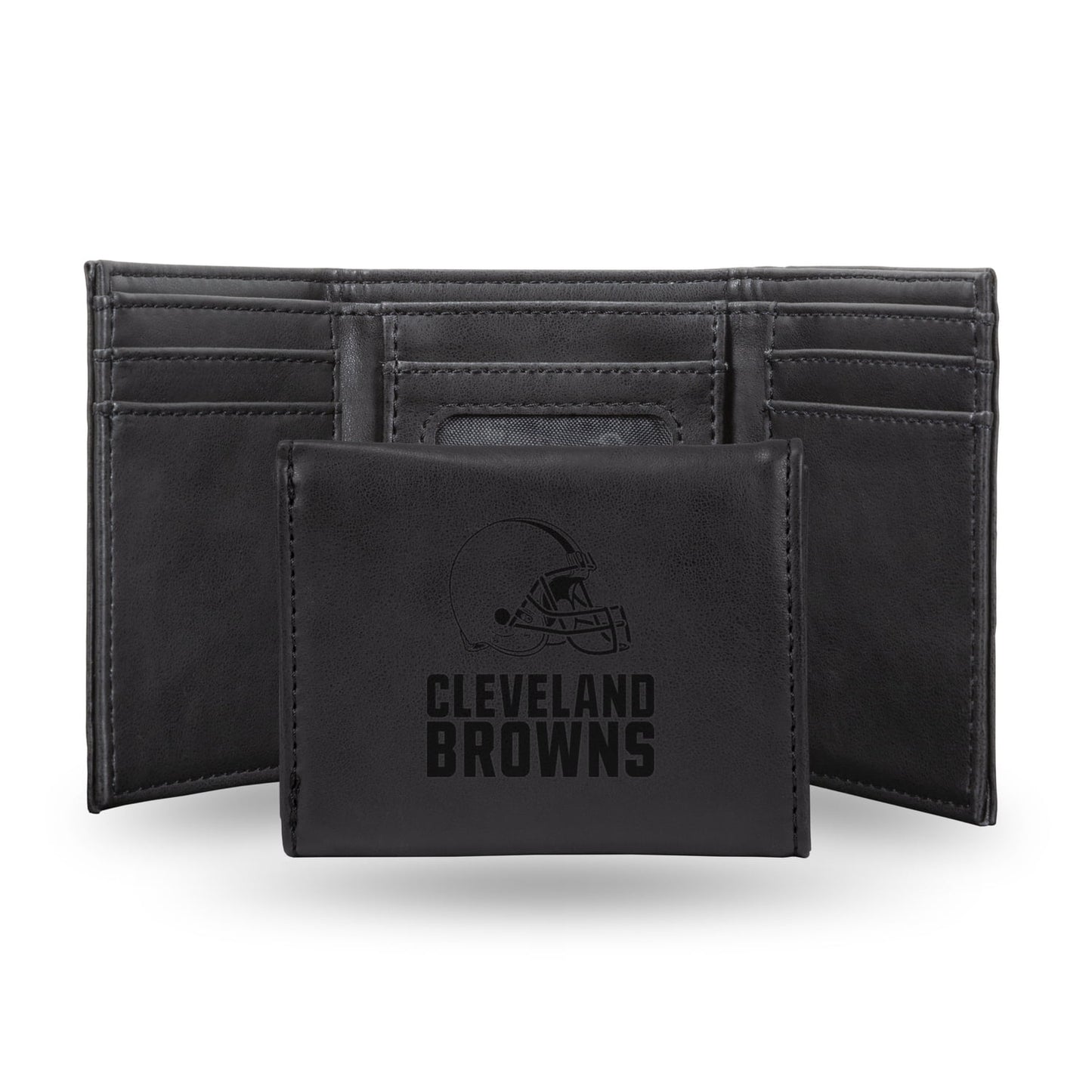 Football Rico Industries Cleveland Browns Black Laser Engraved Trifold Laser Engraved Tri-Fold Wallet - Men's Accessory