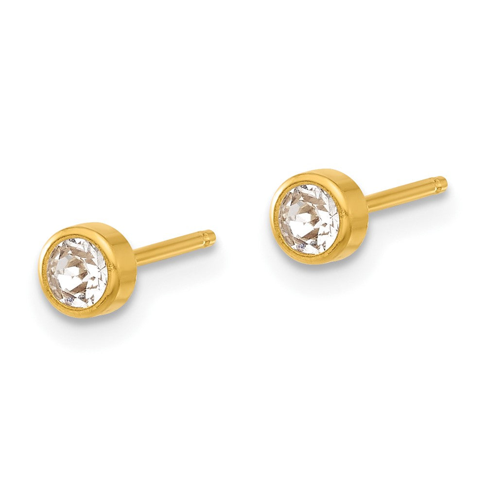 Inverness 14K Gold Polished 4mm Crystal Bezel Post Piercing Earrings