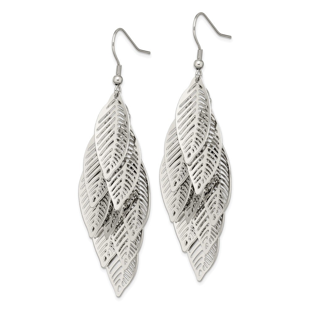 Stainless Steel Polished Leaves Dangle Earrings