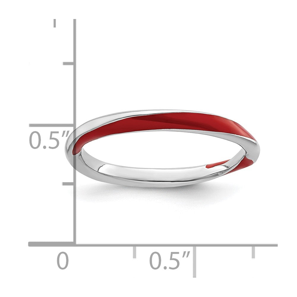 Sterling Silver Stackable Expressions Twisted Red Enameled Ring Size -5