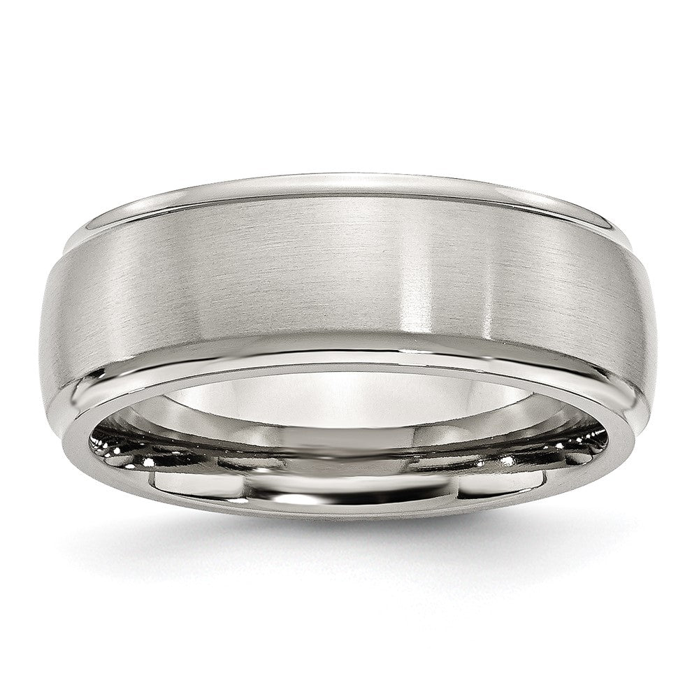Stainless Steel Polished w/Brushed Center 8mm Ridged Edge Band Size - 12