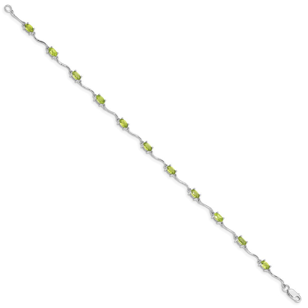 Sterling Silver Rhodium-plated Peridot Bracelet 7 inches