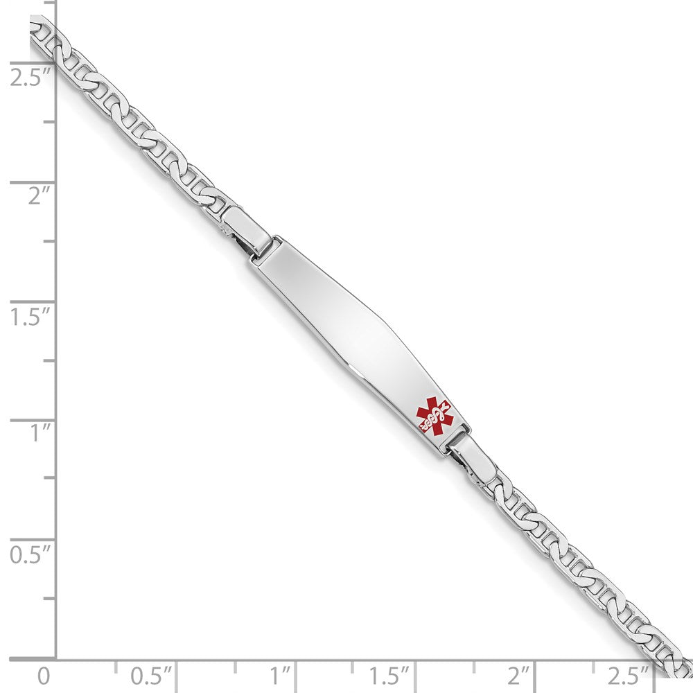 Sterling Silver Rhod-plated Children's Medical ID Bracelet w/Anchor 6 inches