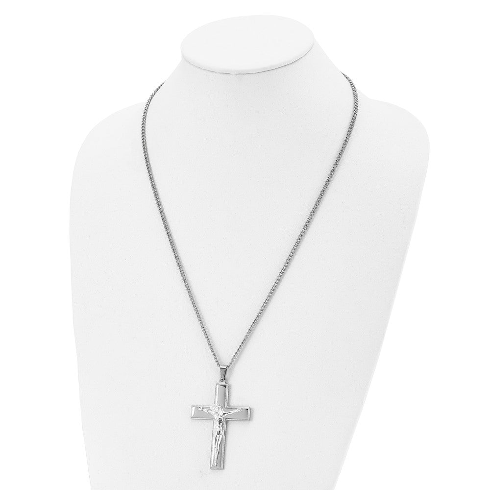 Stainless Steel Polished Crucifix 24in Necklace
