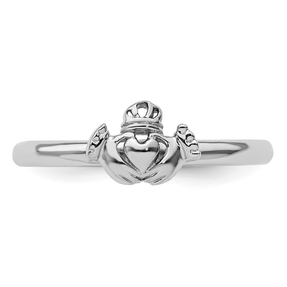Sterling Silver Stackable Expressions Rhodium Claddagh Ring Size -10