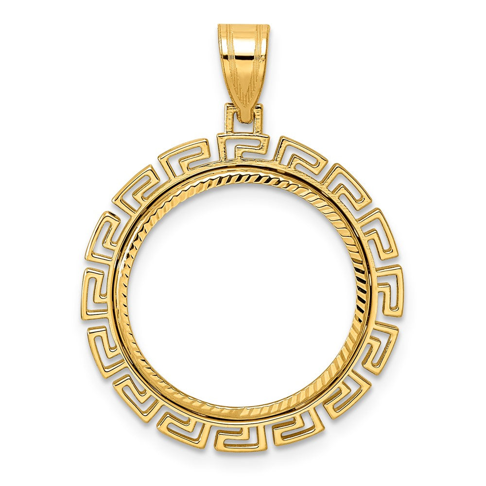 14k Diamond Cut Greek Key with 18.0mm Prong Coin Bezel Pendant