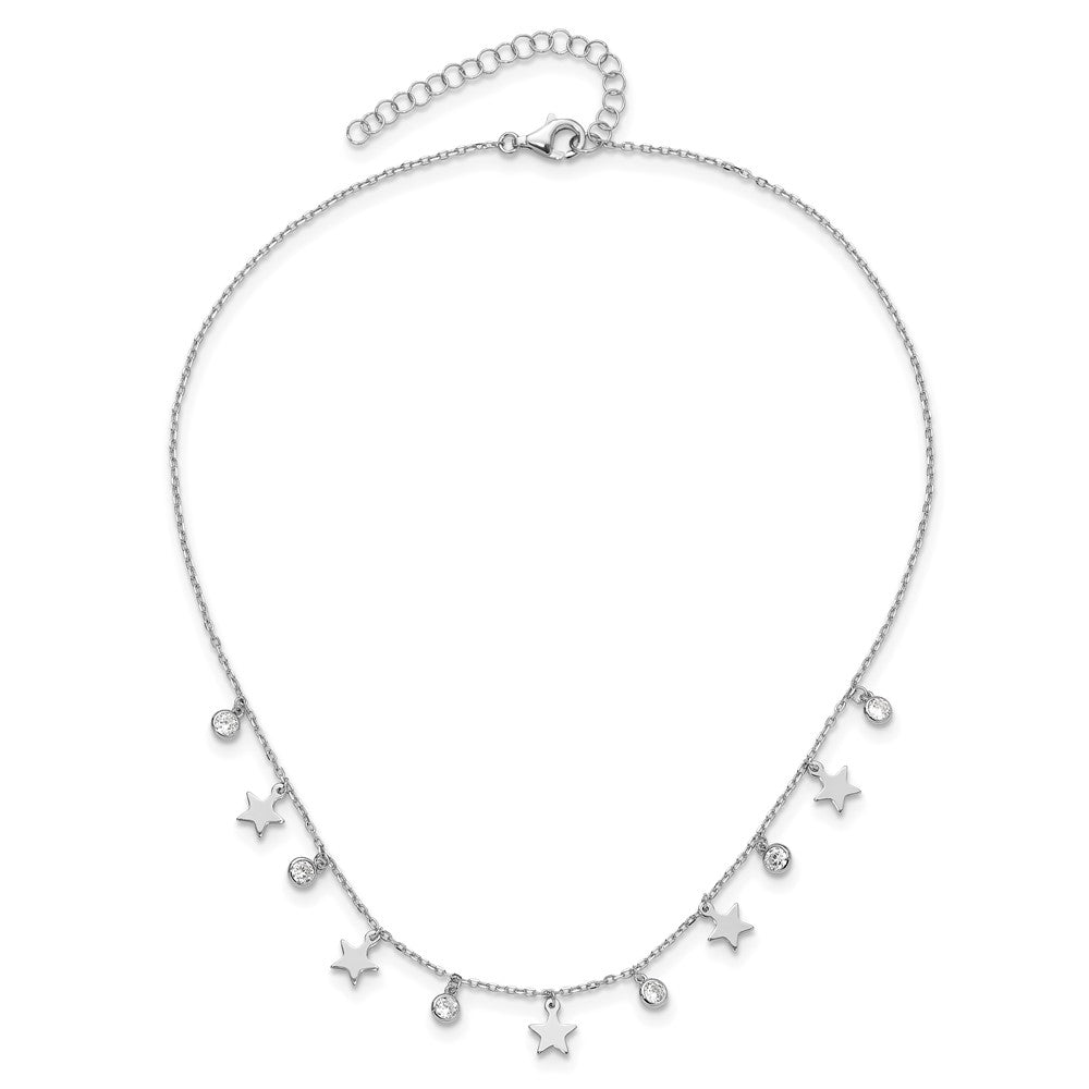 Sterling Silver Rhodium-Plated CZ Star with 2in Ext. Choker 12.5 Inches