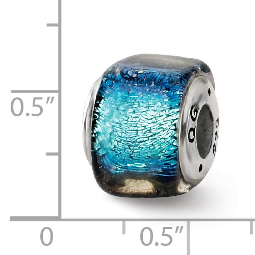 Sterling Silver Reflections Blue Dichroic Glass Square Bead