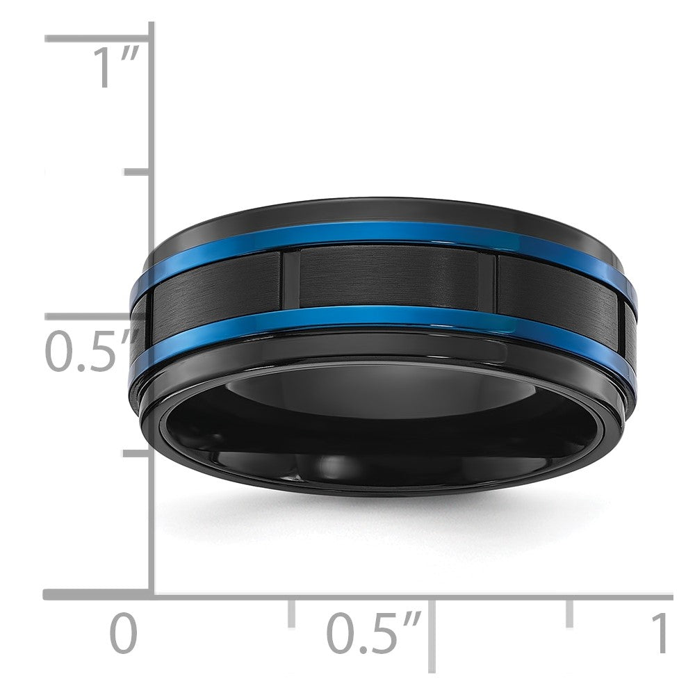 Chisel Titanium Brushed and Polished Black and Blue IP-plated 8mm Band Size - 11