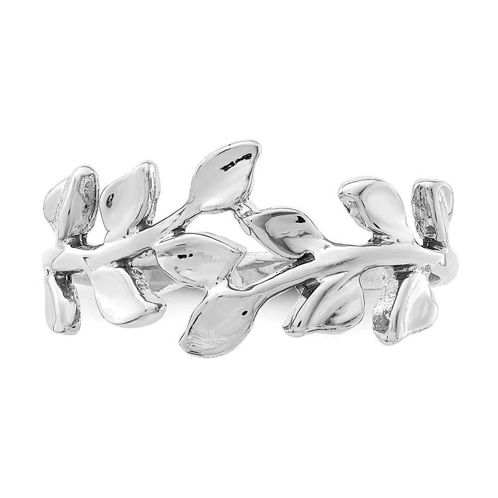 14K White Polished Leaf Ring Size 7