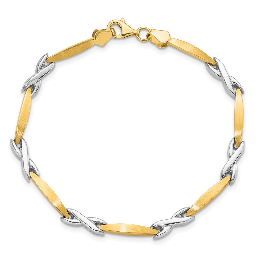 10k Two-tone Polished and Brushed Bracelet 7.5  inches