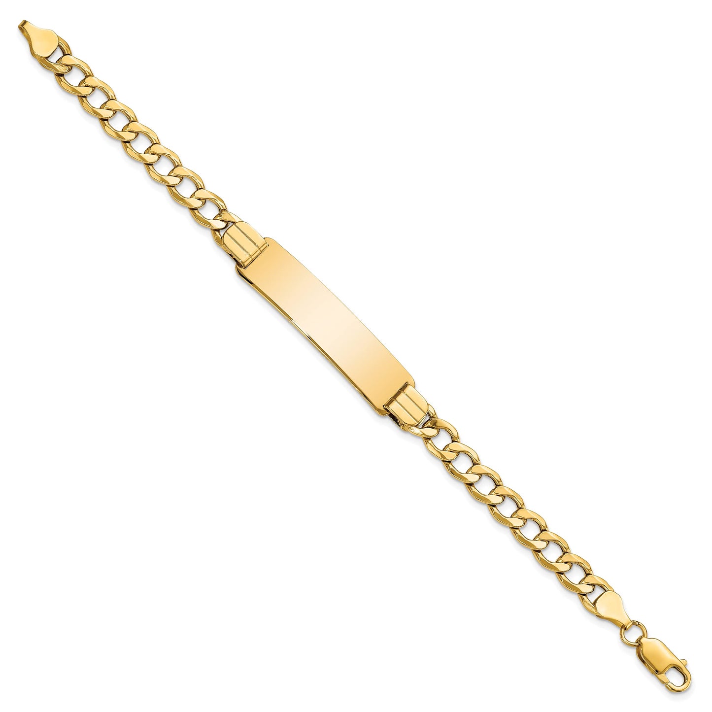 14k Polished Semi-Solid Chain/Solid Plate Curb Link 37.5x10mm Plate 8 inch ID Bracelet