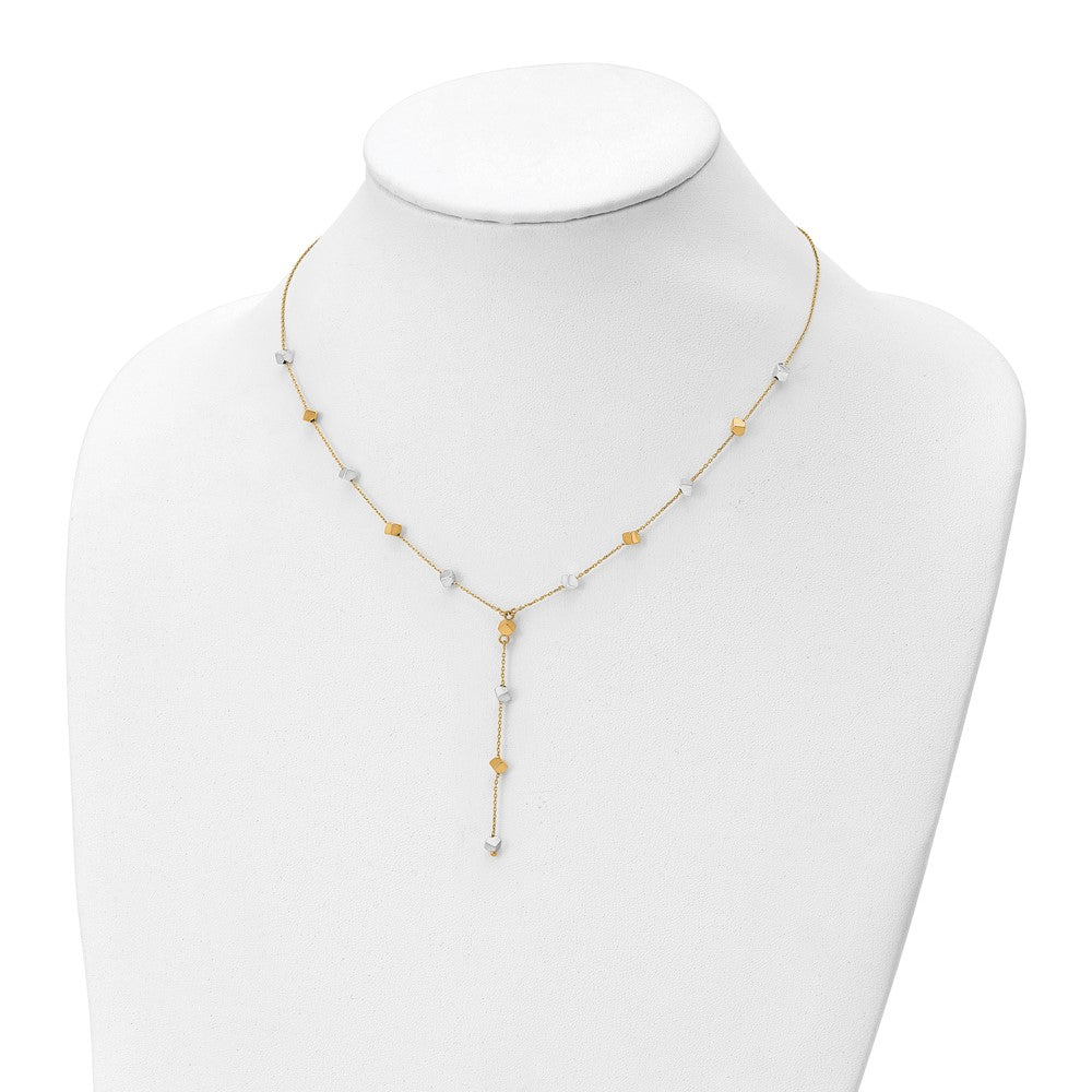 14K Two-Tone  Polished Adjustable Beaded Y-Drop Necklace