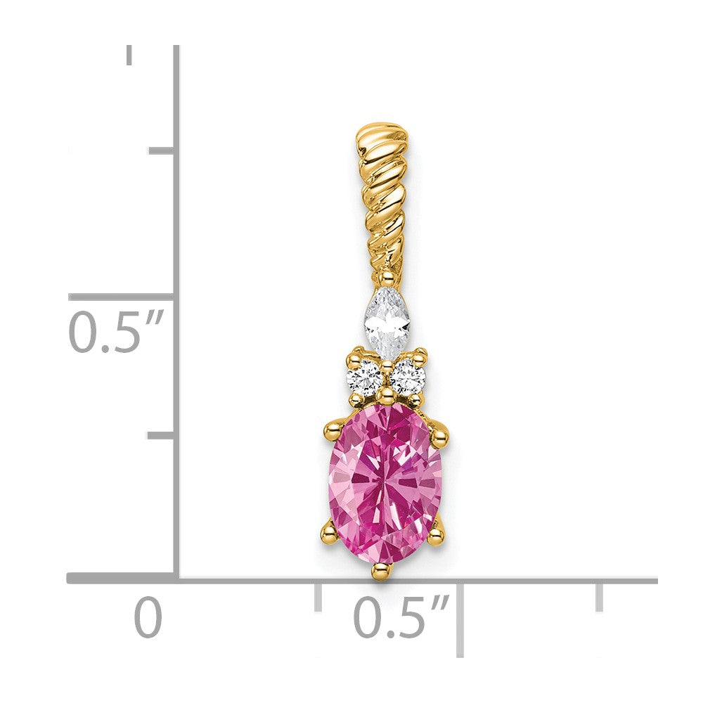 14K Polish Diamond & Lab Created Pink Sapphire Twisted Chain Slide