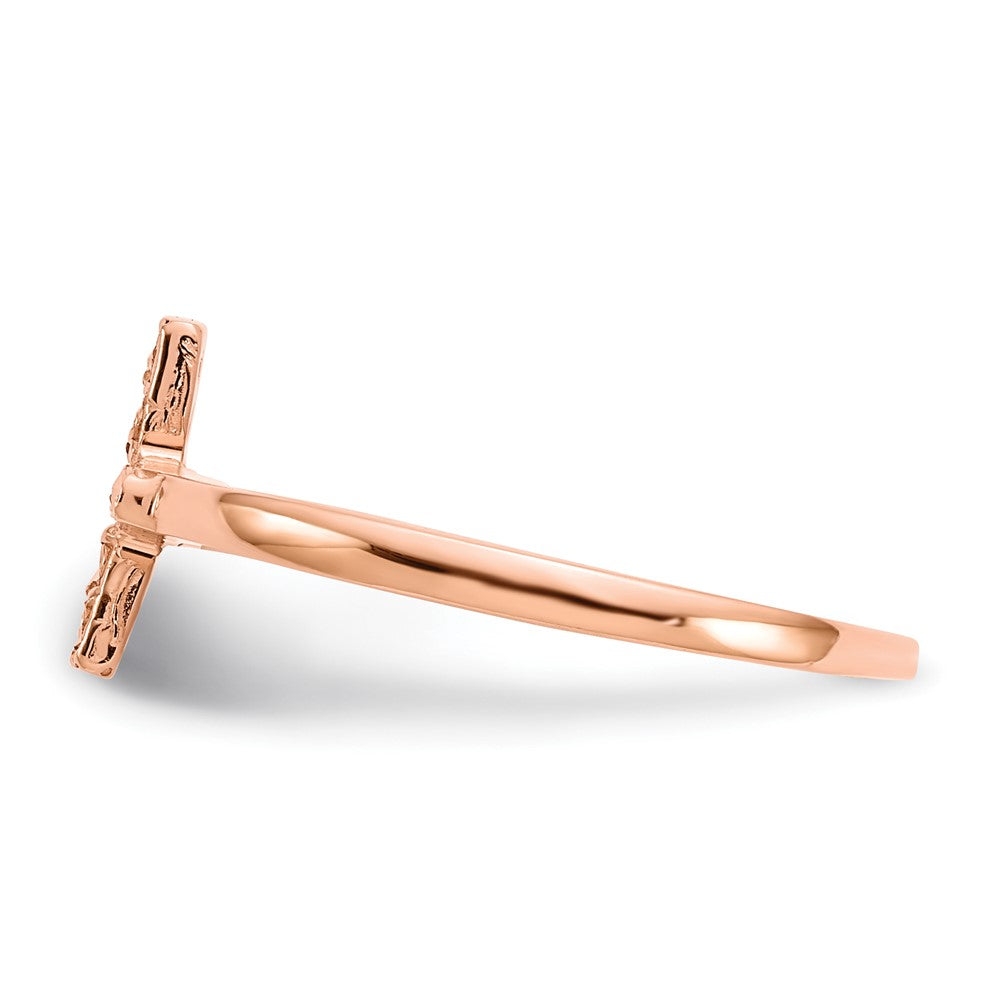 14k Rose Gold Polished & D/C Cross Ring Size 7
