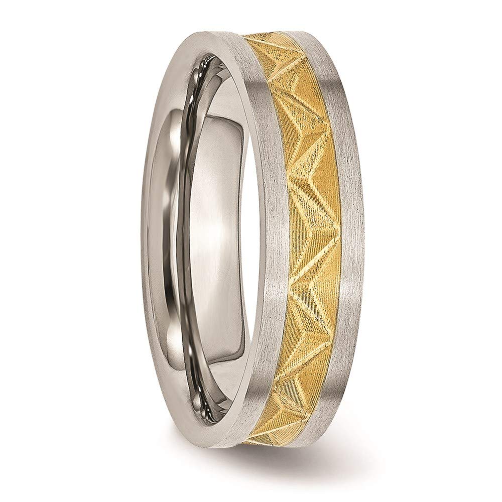 Stainless Steel Brushed Yellow IP-plated 6mm Grooved Band Size - 11