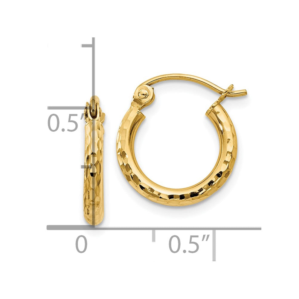 14k Diamond-cut 2mm Round Tube Hoop Earrings