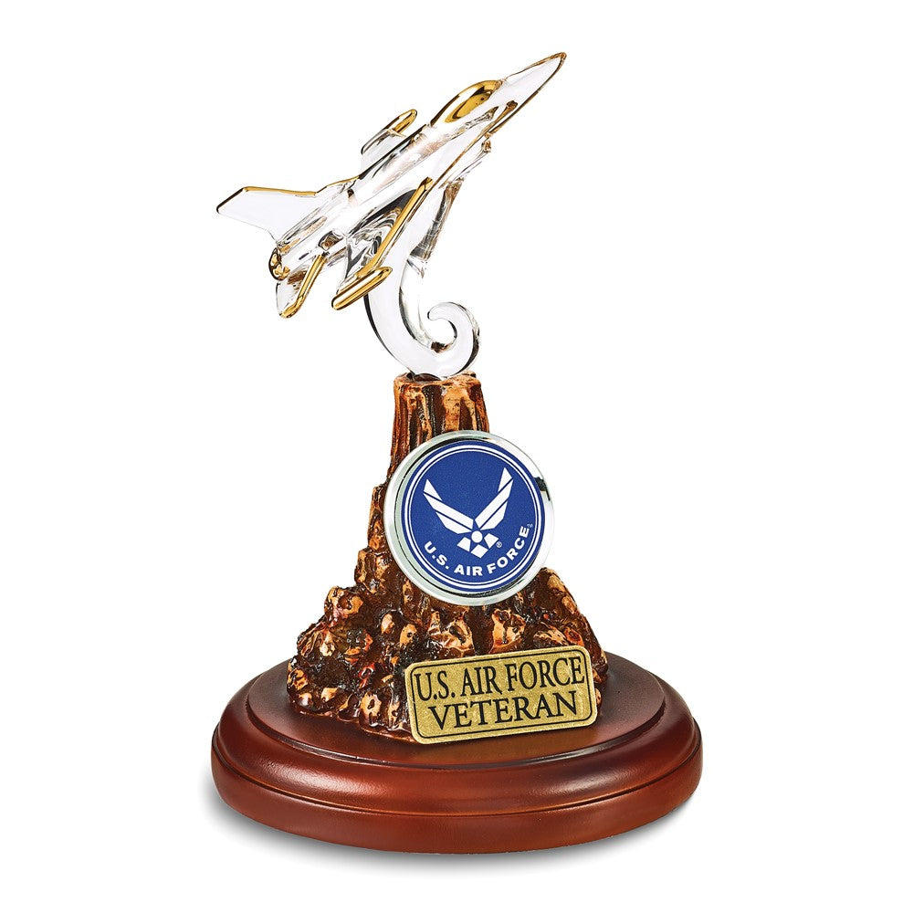 Glass Baron US AIR FORCE VETERAN with F-16 Jet Glass Figurine