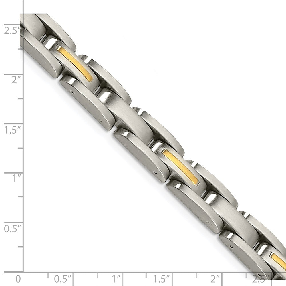 Stainless Steel with 14k Accent 8in Brushed Link Bracelet 8 inches