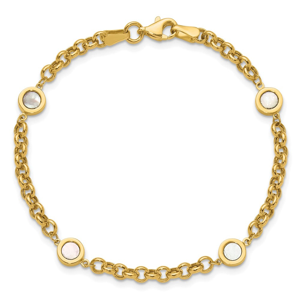 14K Polished Mother of Pearl Link Bracelet 7.5  inches