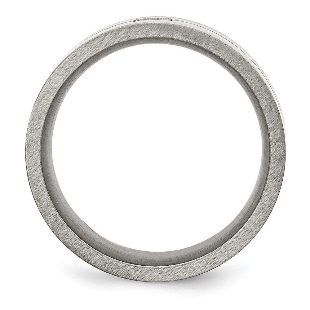Stainless Steel Antiqued and Brushed .03ct Black Diamond 10mm Flat Band Size - 9
