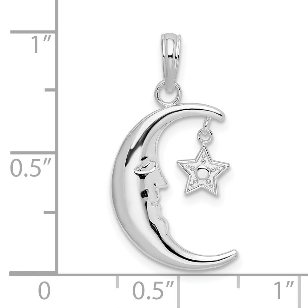 De-Ani Sterling Silver Rhodium-Plated Moveable Crescent Moon with Star Pendant