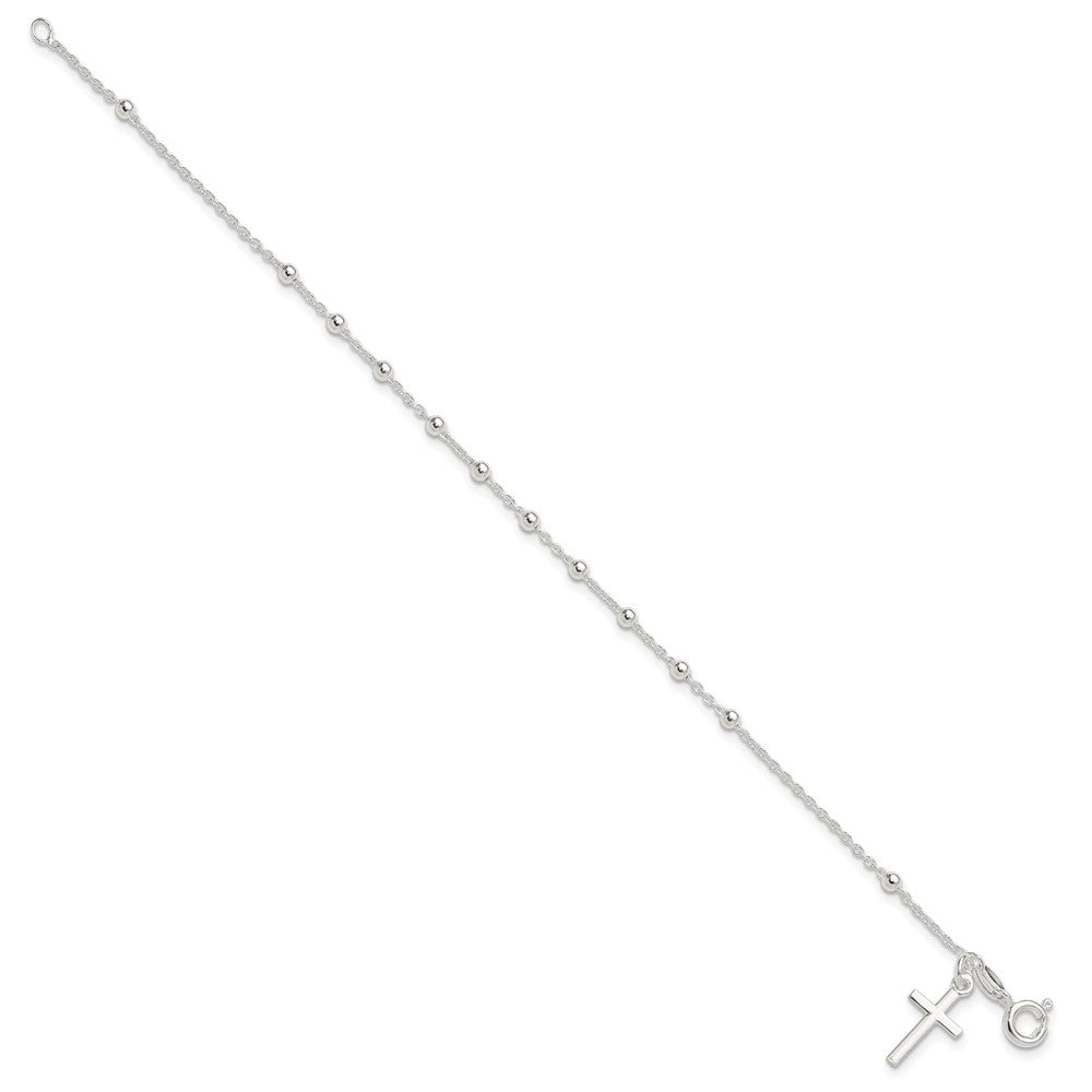 Sterling Silver Beaded Cross Charm Bracelet 7.5 inches