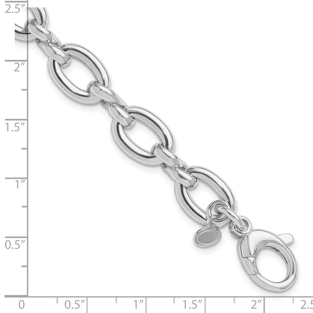 Sterling Silver RH-plt Polished Fancy Link w/.25in ext. Bracelet 7.75  inches