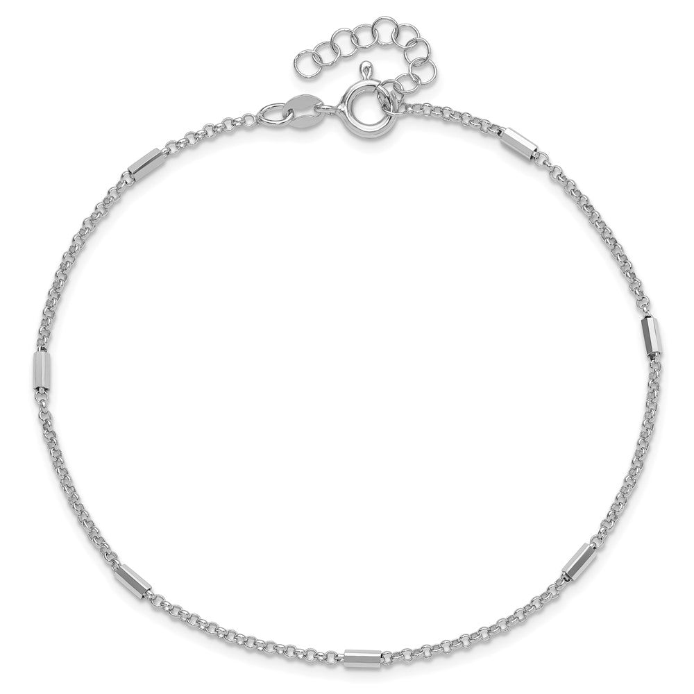 Sterling Silver Rh-plt Polished Bars/Chain 9in Plus 1in ext Anklet