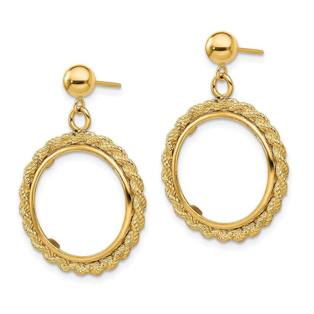 Wideband Distinguished Coin Jewelry 14k Polished Rope 17.8mm Prong Coin Bezel Post Dangle Earrings
