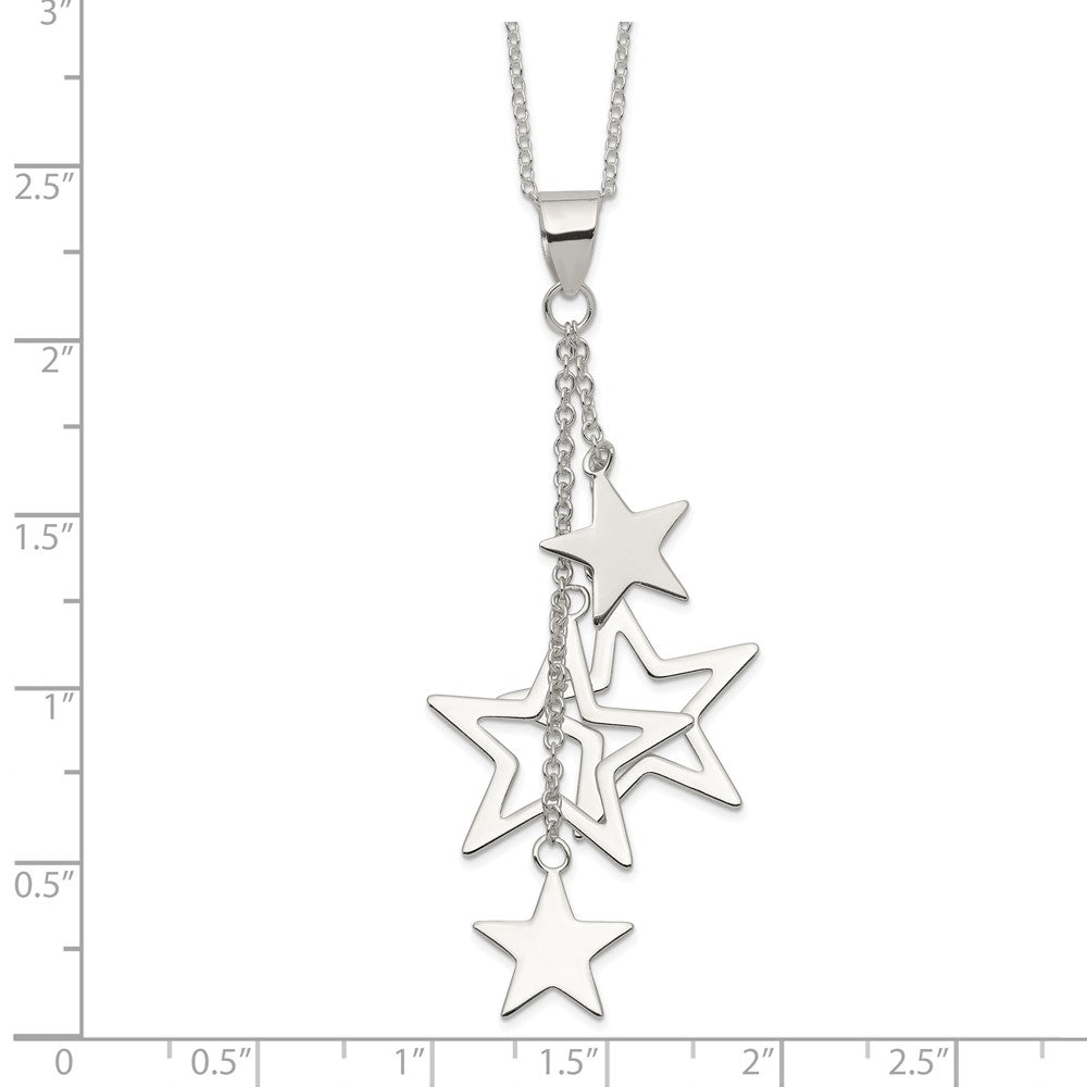 Sterling Silver Rhodium-plated Dangling Stars Necklace 18 Inches