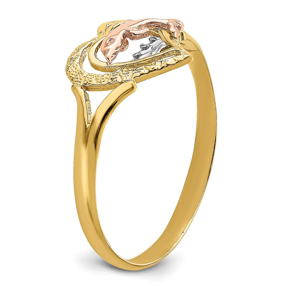 14K Yellow and Rose Gold W/Rhodium Dolphin In Heart Ring Size 7