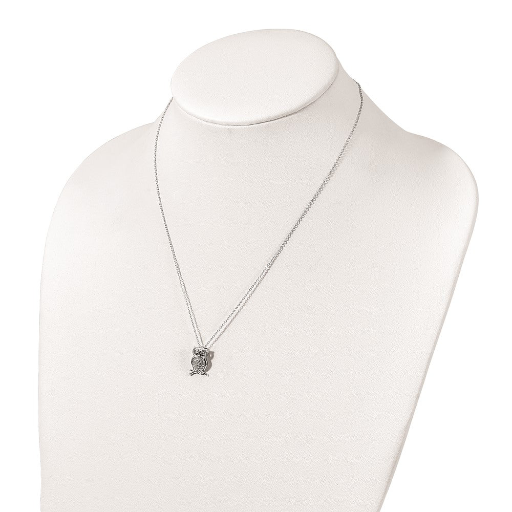 Sterling Silver Polished Rhodium-plated Green/Clear CZ Owl 18in Necklace 18 Inches