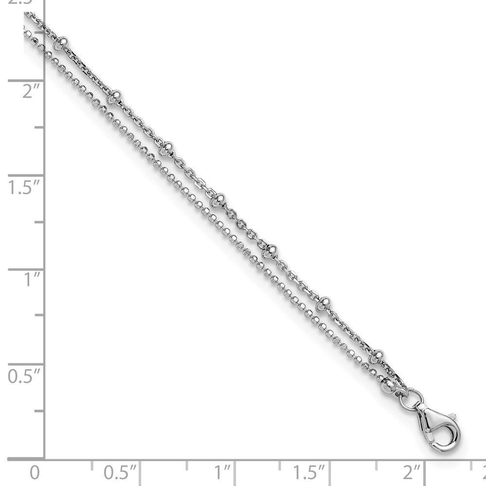 Sterling Silver Rhodium-plated Polished and Beaded 2-Strand 9 Inch with 1 Inch Extension Anklet