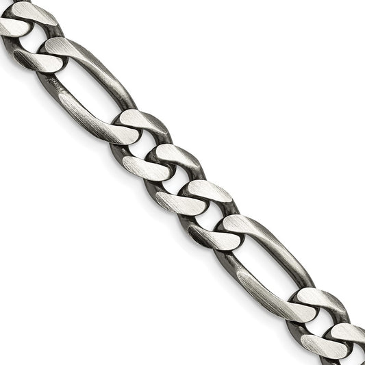 Sterling Silver Antiqued 7.75mm Figaro Chain 20 Inches