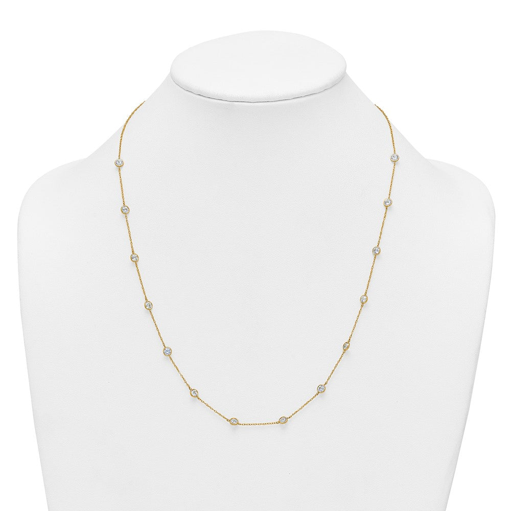 10k Polished Bezel-set Round CZ 14-Station 21.5 inch Necklace