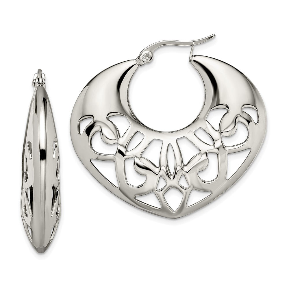 Stainless Steel Polished Fancy Cut out 40mm Diameter Hoop Earrings