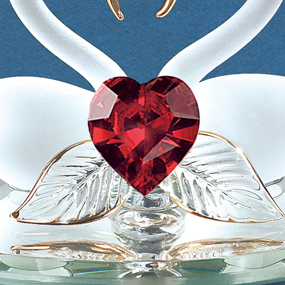 Swan Pair with Red Crystal Heart Handcrafted Glass Figurine QGL852