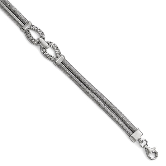 Sterling Silver Rhodium-plated CZ with 1.5in ext. Bracelet