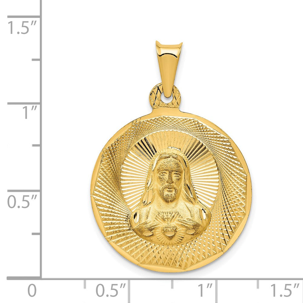 14K Polished D/C Sagrado Corazon Circle Pendant