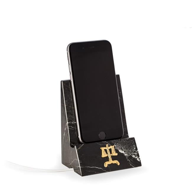 Bey-Berk International D028L Black Zebra Marble Desktop Phone & Tablet Cradle with a Pass-Thru Hole for Charging Cable, Black