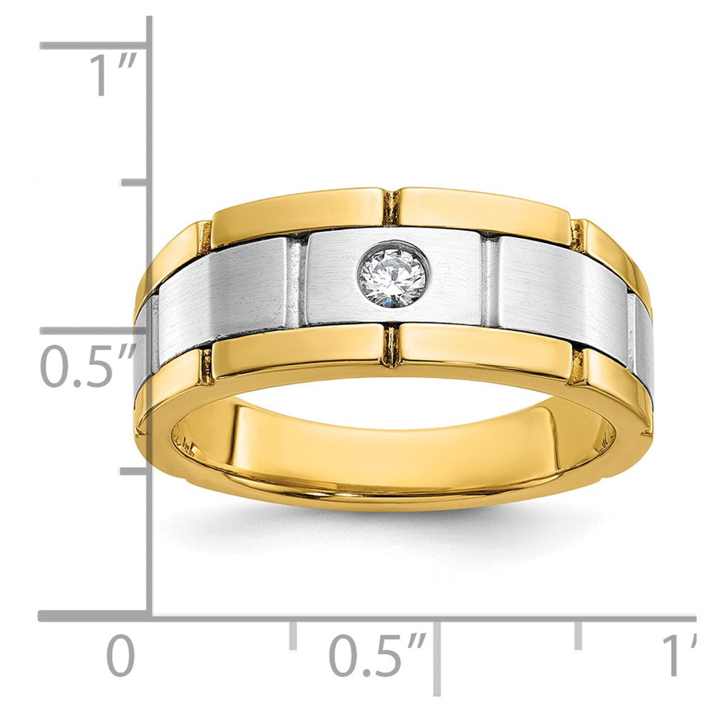 IBGoodman 14k Two-tone Men's Polished Satin and Grooved 1/10 Carat AA Quality Diamond Ring