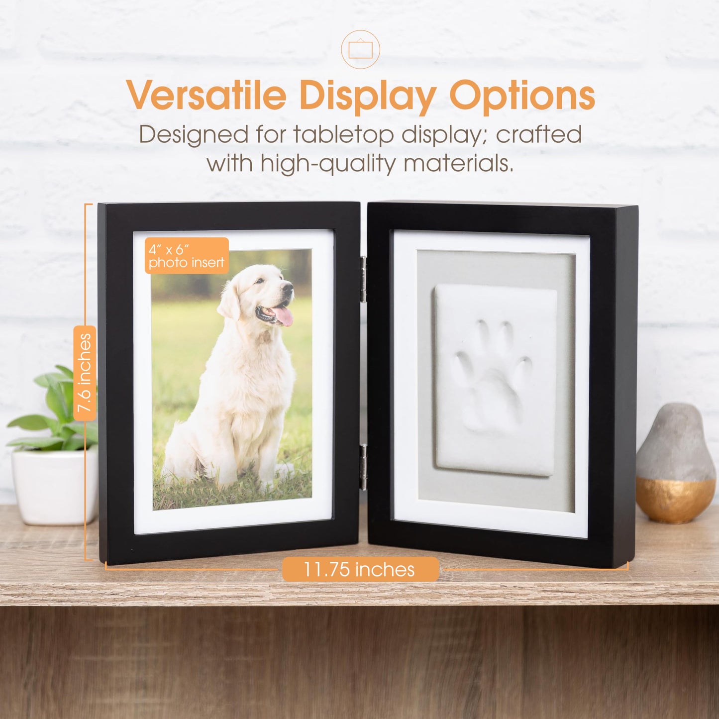 Pawprints Hinged Black Wood 4x6 Photo Frame with Clay, Tools, and Instructions