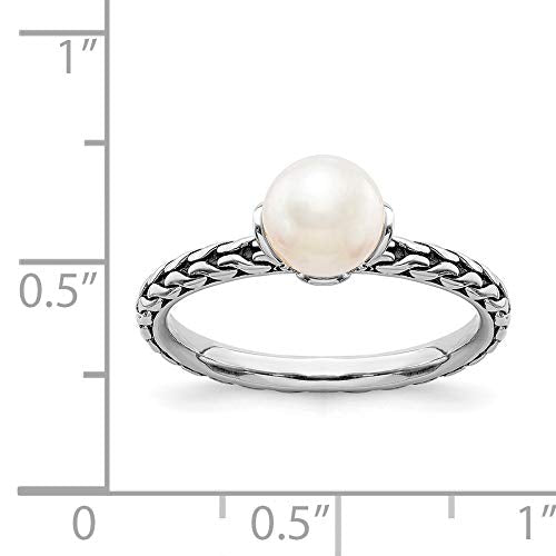 Sterling Silver Stack Exp. 7.0-7.5mm White FW Cultured Pearl Ring Size -8