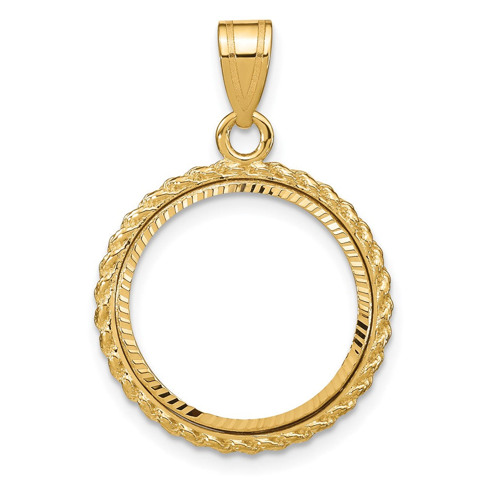 Wideband Distinguished Coin Jewelry 14k Polished and Diamond-cut with Casted Rope 16.5mm Prong Coin Bezel Pendant