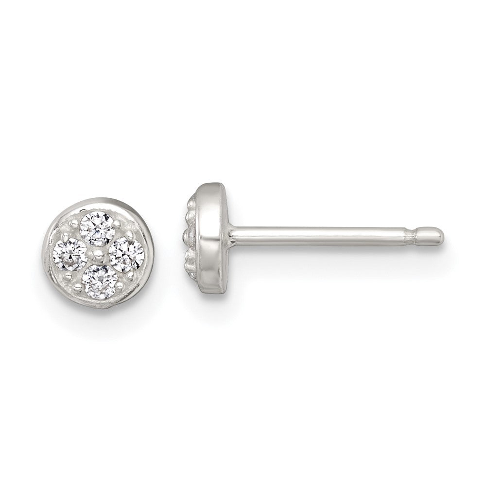 Sterling Silver Polished White CZ Cluster 5.00mm Circle Post Earrings