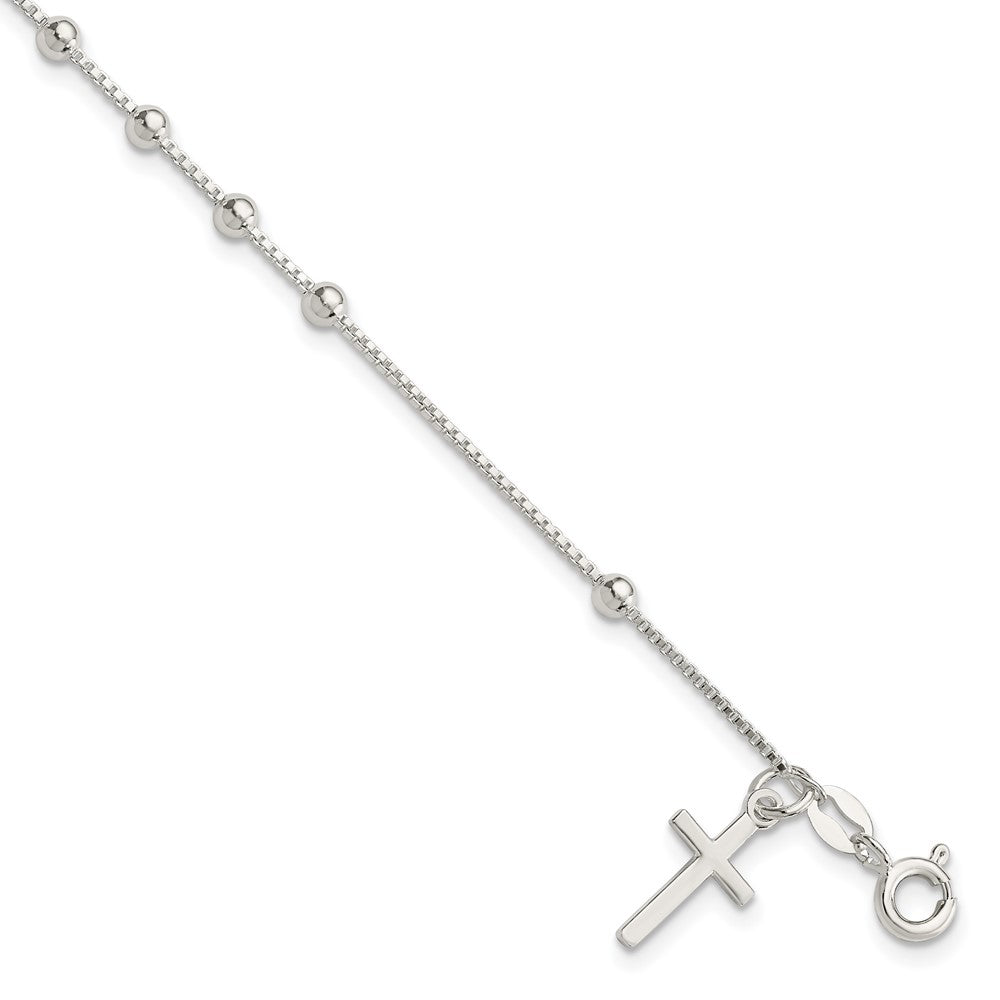Sterling Silver Polished Beaded Cross 7.25in Bracelet 7.25 inches