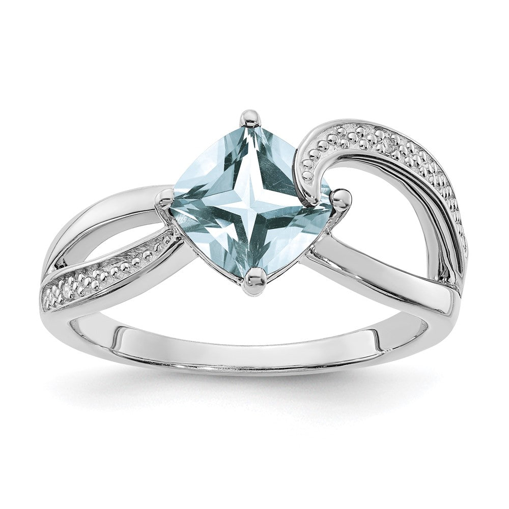 Sterling Silver ANC Aquamarine & Diamond Ring
