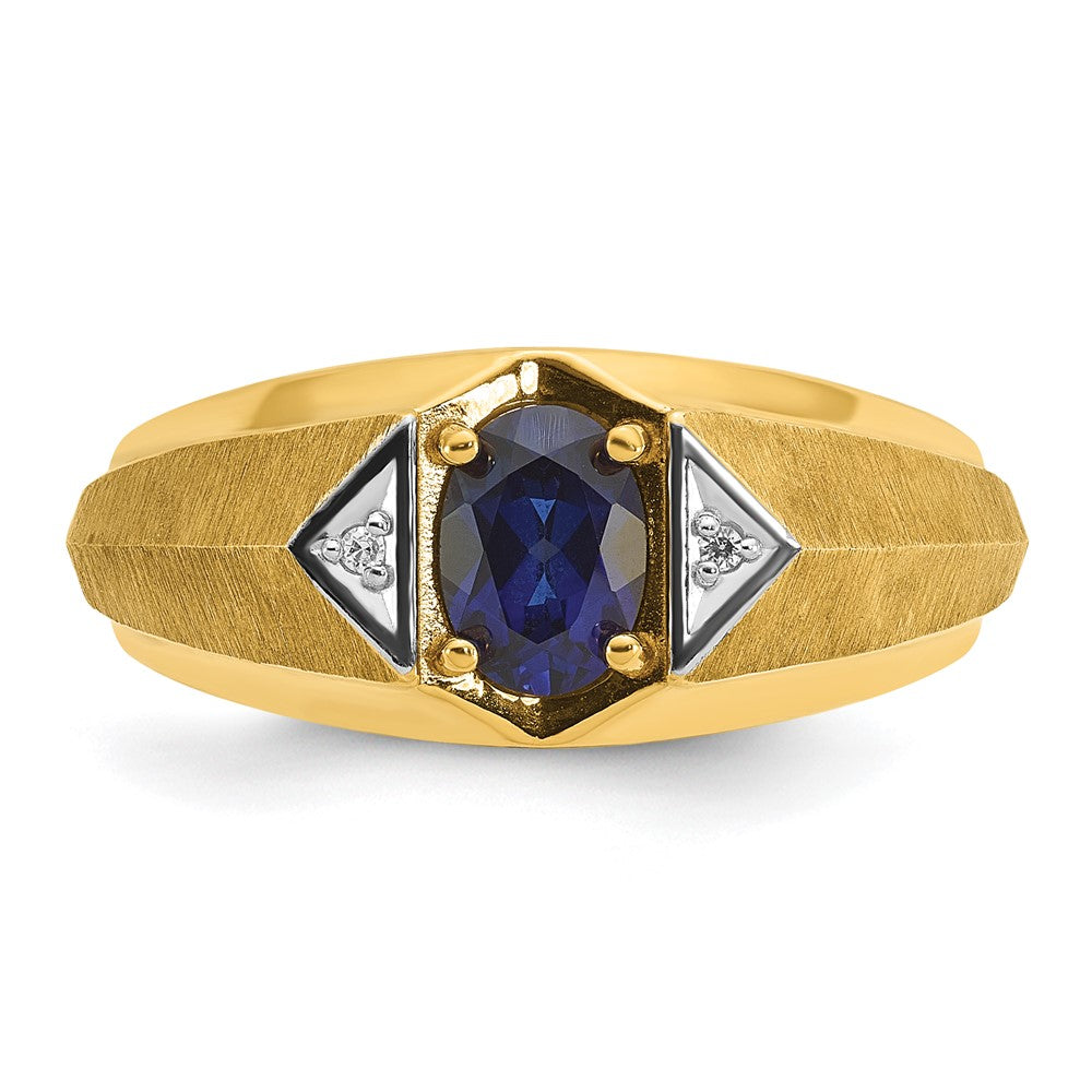 14k IBGoodman Men's Created Sapphire and Diamond Satin Complete Ring Size 10